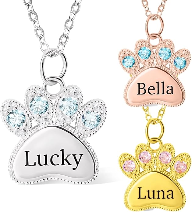 NICEDREAM Custom Name Paw Print Necklace for Women Personalized Engraved Dog Paw Necklaces Sterling Silver Pet Memorial Necklace with Name for Loss of Dog Cat Pawprint Pendant Necklaces Jewelry Gifts