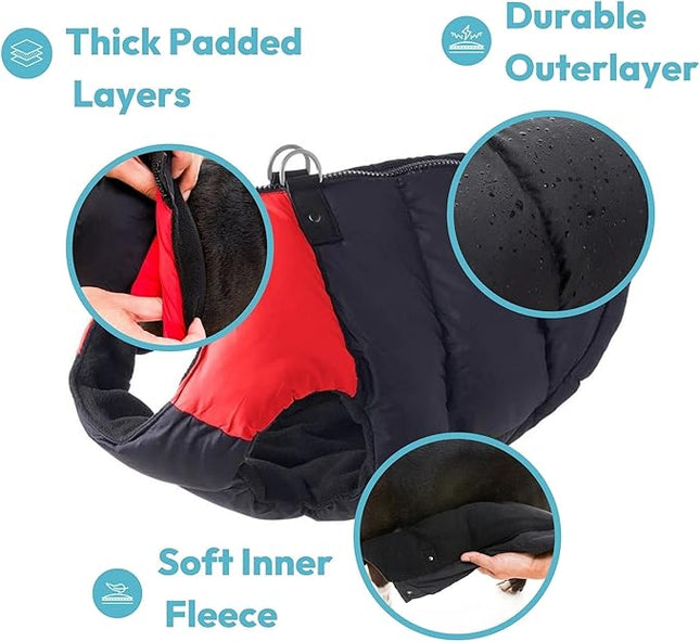 Gooby Padded Vest Dog Jacket - Red, Medium - Warm Zip Up Vest Fleece Jacket with Dual D Ring Leash Water Resistant for Small to Medium Dogs