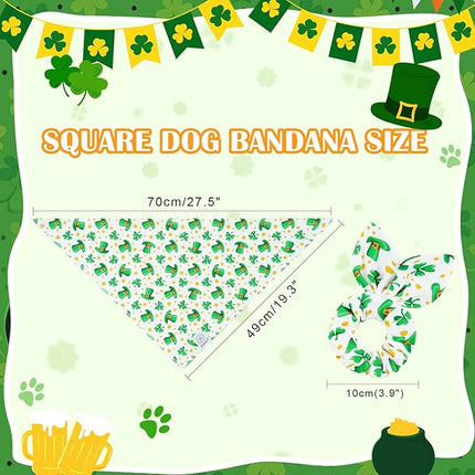 E-Clover St Patricks Day Dog Bandana & Matching Scrunchie Set Cute Girl Dog Scarf Bibs Pet Bandanas with Bow Tie for Medium Large Dogs Owner Mom Green
