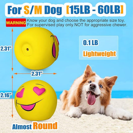 Squeaky Dog Toys for Medium Dogs, Soft Latex Squeaky Dog Balls, Smile Dog Toys 6pcs Round Balls for Small, Medium Breeds