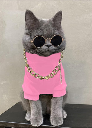 QWINEE 3Pcs Dog Hoodie Cat Apparel Dog Custume Set with Necklace and Sunglasses Pet Clothes for Puppy Small Medium Dogs Cats Light Pink X-Large