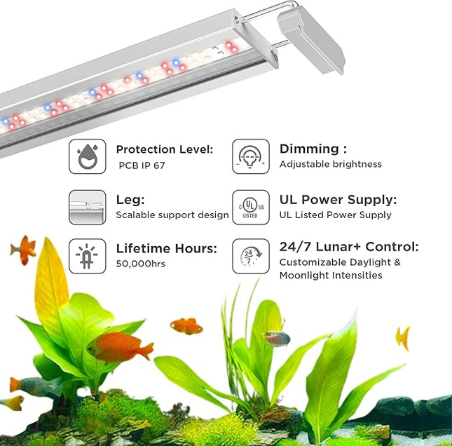 Finnex Stingray 3 Aquarium LED Light, 24/7 Lunar+, Controllable, Extendable Legs (24 Inch)