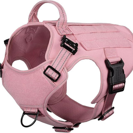 ICEFANG Tactical Dog Harness,X-Large Size, 2X Metal Buckle,Working Dog MOLLE Vest with Handle,No Pulling Front Leash Clip,Hook and Loop Panel (Pink, XL (Pack of 1))