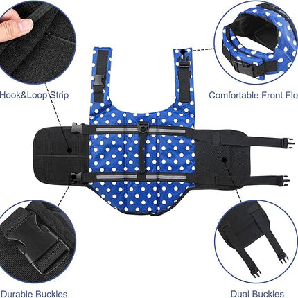 HAOCOO Dog Life Jacket Vest Saver Safety Swimsuit Preserver with Reflective Stripes/Adjustable Belt Dogs?Blue Polka Dot,XXS