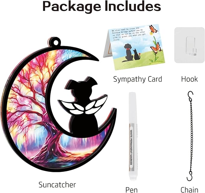 Dog Angel Memorial Suncatcher with Sympathy Cards, Dog Memorial Gifts for Loss of Dog, 2 - Layer Personalized Pet Loss Sympathy Gift - Tree of Life