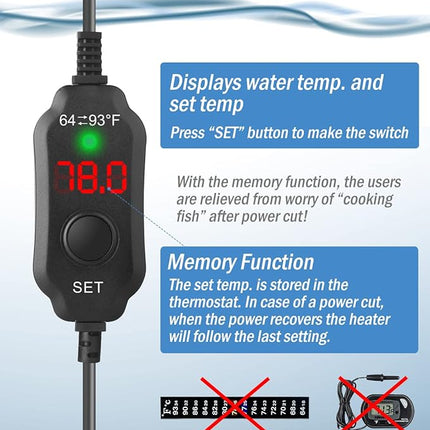 AquaMiracle Adjustable 50W Aquarium Heater Submersible Fish Tank Heater Super Short Aquarium Heater with LED Digital Display Thermostat, for Tanks 5-10 Gallons