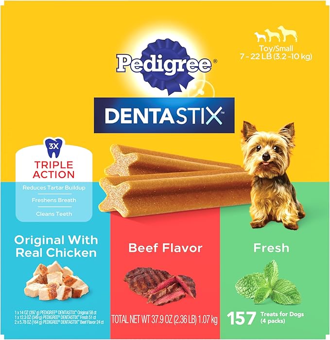 Pedigree Dentastix Small and Toy Breed Dog Treats, Original, Beef & Fresh Flavor, 2.36 lb. Variety Pack (157 Treats)
