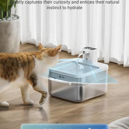 DownyPaws Battery Operated Cat Water Fountain, 84oz/2.5L Fursink Wireless Pet Water Fountain for Cats Inside, Automatic Dog Water Dispenser with Motion Sensor, Ultra Quiet Pump, BPA-Free, White