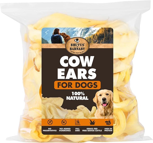 BRUTUS & BARNABY Cow Ears for Dogs – Whole Ears 100 ct, Thick Cut, Grass-Fed Angus Beef, All-Natural No-Rawhide Dog Treat Alternative