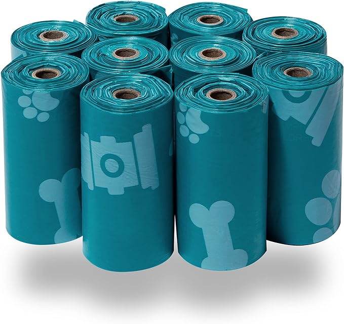 Best Pet Supplies Dog Poop Bags (150 Bags) for Waste Refuse Cleanup, Doggy Roll Replacements for Outdoor Puppy Walking and Travel, Leak Proof and Tear Resistant, Thick Plastic - Turquoise