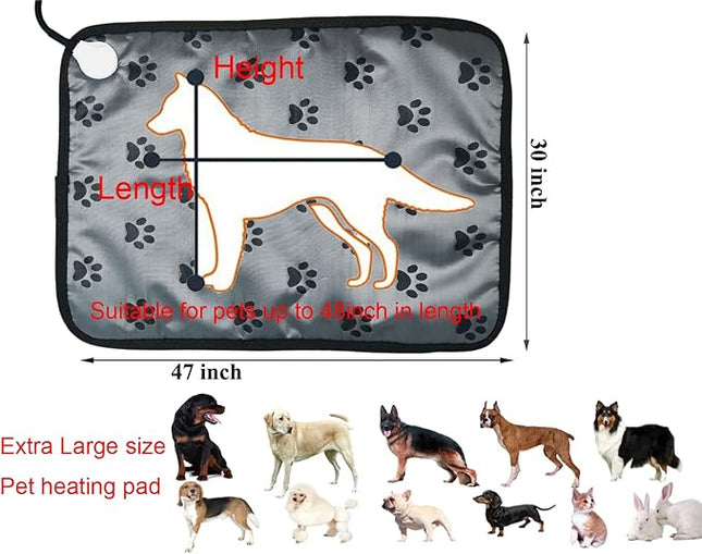 Extra Large Pet Heating Mat for Dogs and Cats - Waterproof, Indoor/Outdoor Dog Heating Pad - Easy Clean