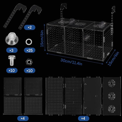 Fish Breeding Box, Acrylic Isolation Box Aquarium Hatchery Incubator with Suction Cups for Newborn Fry, Shrimp, Guppy, Clownfish, Aggressive Fish, 11.5" x 6" x 6"