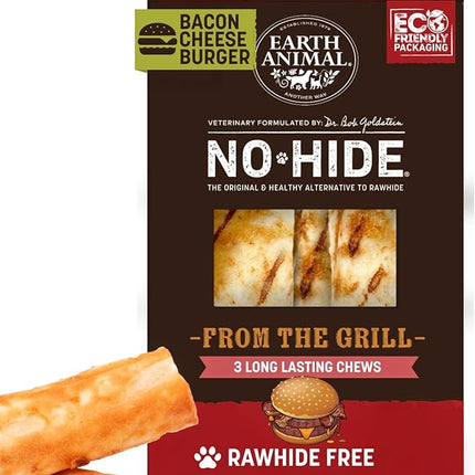 Earth Animal No Hide Chews - from The Grill Rolls Bacon Cheeseburger Flavor Rawhide Free Medium Dog Chews - 3 Count