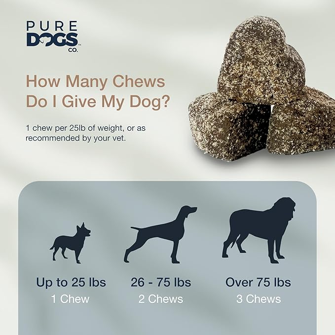 Pure Dogs Hip & Joint Dog Chews - Glucosamine Chondroitin & Green Lipped Mussel for Joint Pain Relief, Function & Mobility, Gut & Digestive Support - for Large & Small Breeds - 90 Chews