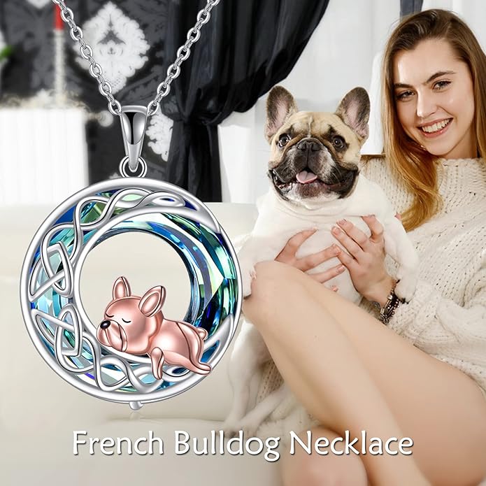 VONALA French Bulldog Guinea Pig Fox Sloth Necklace 925 Sterling Silver Cute Animal Heart Pendant Jewelry Gifts for Women
