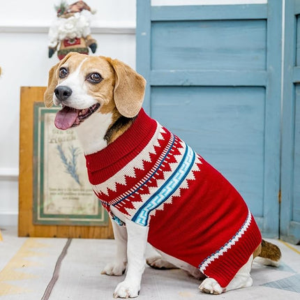 BINGPET Dog Sweater,Elastic Medium Large Dog Puppy Sweater for Dog Girls Boys,Sleeveless Turtleneck Knit Sweaters for Large Medium Dogs,Christmas Dog Sweater for Fall Winter Red,L
