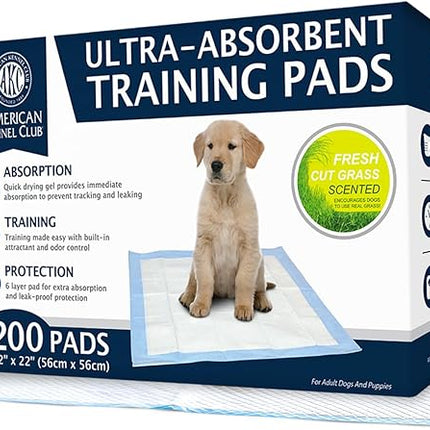 American Kennel Club Scented Puppy Training Pads with Ultra Absorbent Quick Dry Gel – 22 x 22 Pee Pads for Dogs - Grass Scented - 200 Count