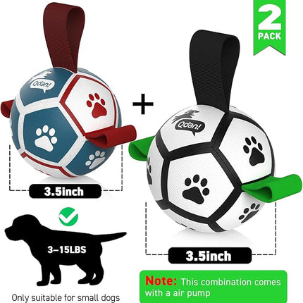 QDAN 2 Pack Small Dog Toys, 3.5 Inch Puppy Balls, Dog Balls with Straps for Small Breed, Soccer Ball for Dogs, Puppy Toys, Dog Birthday Gift