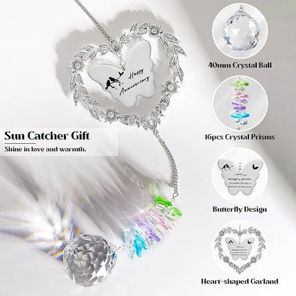 Happy Anniversary Suncatcher for Men, Women, Couple, Romantic Wedding Marriage Gift for Him, Parents, Personalized Crystal Rainbow Maker with Gift Box and Card