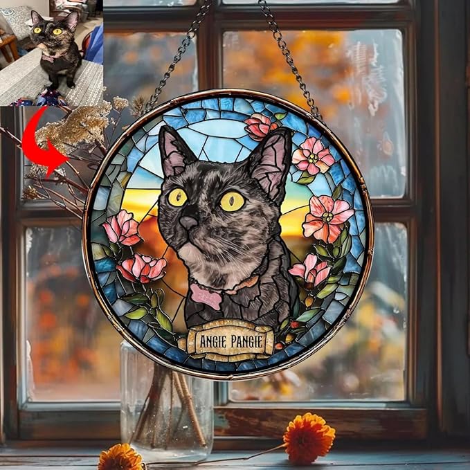 Custom Dog Portrait Stained Glass Window Hanging Light Catcher, Pet Memorial Stained Glass Photo, Dog Memorial Gift Pet Loss Gift