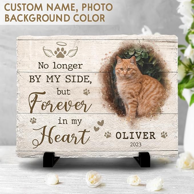 Personalized Rectangle-Shaped Memorial Rock with Cat Paw Prints - Ideal for Pet Lovers Mourning Their Loss - Emotional Remembrance Gift & Dog Lover Gifts for Women