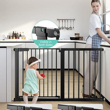 COMOMY 30" Tall Baby Gate for Stairs Doorways, Fits Openings 29.5" to 51.6" Wide, Auto Close Extra Wide Dog Gate for House, Pressure Mounted Easy Walk Through Pet Gate with Door, Black