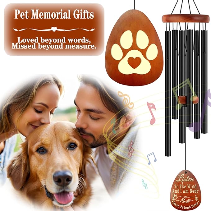 Dog Memorial Gifts, 26" Pet Memorial Wind Chime, Gifts for Loss of Dog, Dogs Wind Chimes, Pets Loss Passing Away Remembrance Bereavement Gift, Sympathy Gifts of Pet