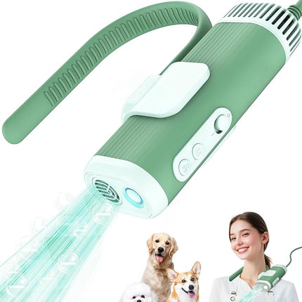 Hands-Free Dog Hair Dryer – Low Noise Pet Grooming Blower for Small & Medium Dogs Cats, Fast Drying, Adjustable Heat & Speed, Portable (Green)