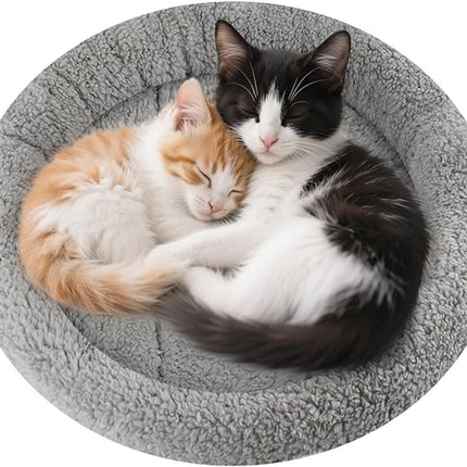 LESYPET Round Cat Bed for Cats Small Dogs, 19'' W×2'' H Cat Donut Beds for Indoor Cats Raised Pillow Pet Mat Non-Slip Bottom Machine Washable, Grey