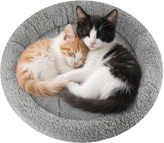 LESYPET Round Cat Bed for Cats Small Dogs, 19'' W×2'' H Cat Donut Beds for Indoor Cats Raised Pillow Pet Mat Non-Slip Bottom Machine Washable, Grey