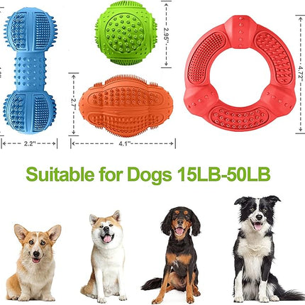 Dog Chew Toys 4 Pack, Dog Toys for Aggressive Chewers Small Medium Large Breed, Multifunctional Teeth Cleaning and Gum Massage, Tough Dog Toys with Natural Rubber for Puppy and Medium Large Dog