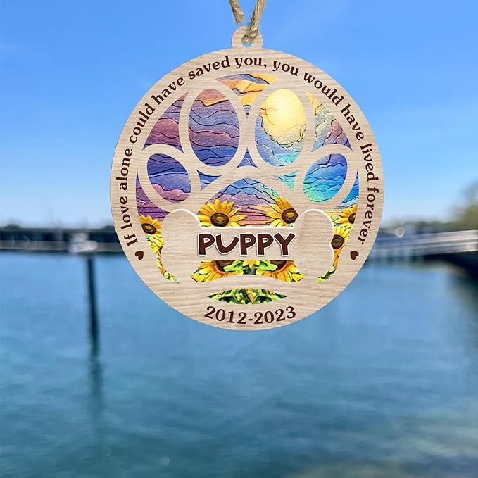 BSQUIELE Personalized Suncatcher Ornaments, Memorial Gifts for Loss of Dog, Custom Dog Ornament with Name, Dog Memorial Suncatcher, Sympathy Gift for Dog Lover, Xmas Ornament, Xmas Tree Decoration V2