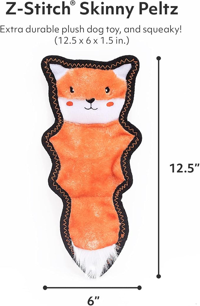 ZippyPaws Z-Stitch Skinny Peltz - No Stuffing Dog Toy to Keep Them Busy, for Small, Medium, & Large Dogs, Squeaky Pet Toy, Soft Plush Unstuffed Chew Toys - Fox, 12.5"