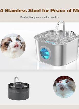 Cat Water Fountain with 10 Filters + 10 Sponges,Pet Fountains Cats Automatic Waterer Bowls for Drinking Small Dog Water Dispenser Indoor Metal Pets Water Faucet Bottle Kitty Watering Supplies