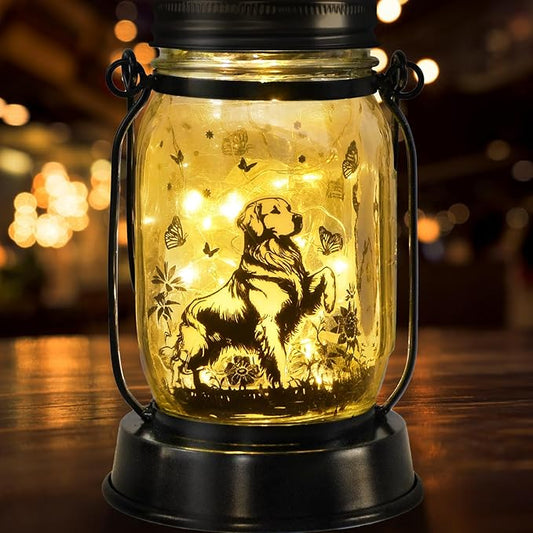 Golden Retriever Gifts for Women/Men Golden Retriever Solar Lanterns Dog Mom Birthday Dog Lovers Lantern Pet Loss Pet Memorial Lights Solar Garden Decoration for Yard, Patio,Backyard,Porch Torches