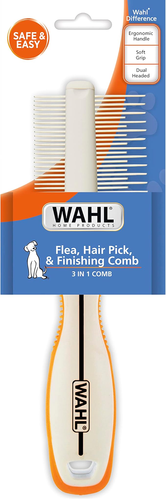 Wahl Premium Flea, Hair Pick, & Finishing Comb with Ergonomic Grips for Dog Grooming, Brushing, Detangling, and Flea Removal – Model 858503