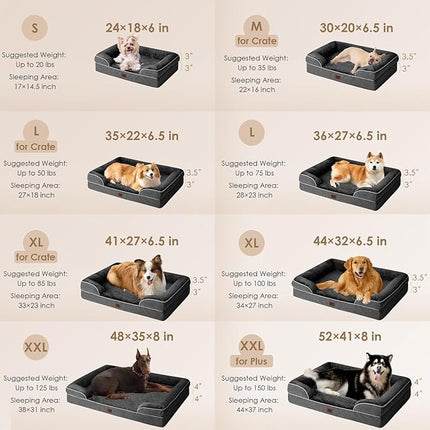 EHEYCIGA Orthopedic XL Dog Beds, Waterproof Memory Foam Dog Bed for Extra Large Dogs, Non-Slip Bottom and Egg-Crate Foam Big Pet Couch Bed with Washable Removable Cover, Dark Grey