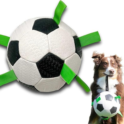 Hyper Pet Grab Tabs Dog Soccer Ball with Straps (7.5") Indoor or Outdoor; Interactive Durable Fetch Ball with Tug Toy for All Dog Breeds