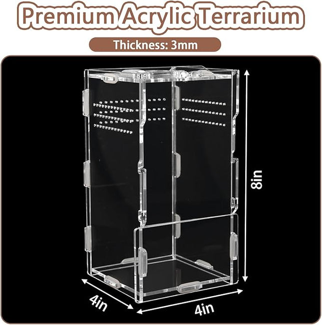 8x4x4in Vertical Acrylic Jumping Spider Enclosure – Arboreal Tarantula & Reptile Terrarium for Sling Lizards, Geckos, Snails