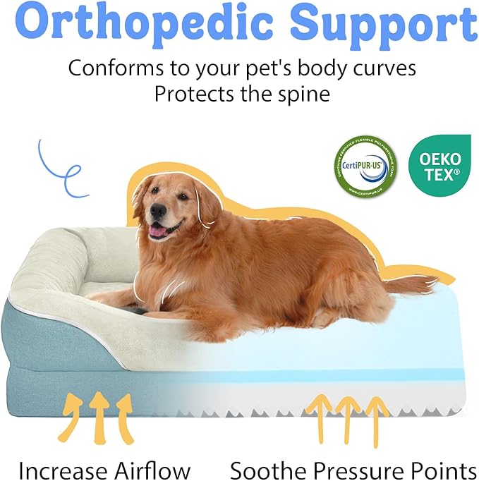 Washable Orthopedic Large Dog Bed - Removable Orthopedic Dog Bed XL with Bolster Extra Large Dogs Beds with Washable Cover Non-Slip Bottom