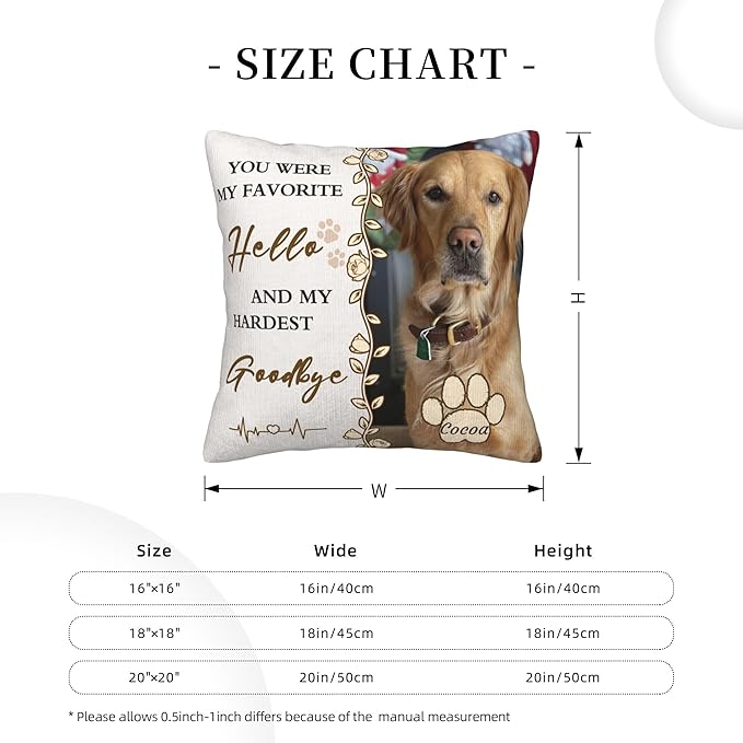 Funnylife Personalized Pet Memorial Throw Pillow with Photo Pet Memorial Gifts for Dogs Cats Loss of Dog Sympathy Gift Dog Bereavement Remembrance Picture Pillow