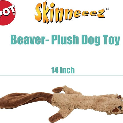 SPOT Skinneeez Beaver Dog Toy – 14" Stuffing-Free Plush Squeaky Dog Toy, Durable Interactive Toy for Small & Medium Dogs, Light to Moderate Chewers, Mess-Free Play