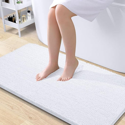 OLANLY Bathroom Rugs 45x27, Extra Soft Absorbent Chenille Bath Rugs, Rubber Backing Quick Dry, Machine Washable Bath Mats for Bathroom Floor, Tub and Shower, Home Decor Accessories, White