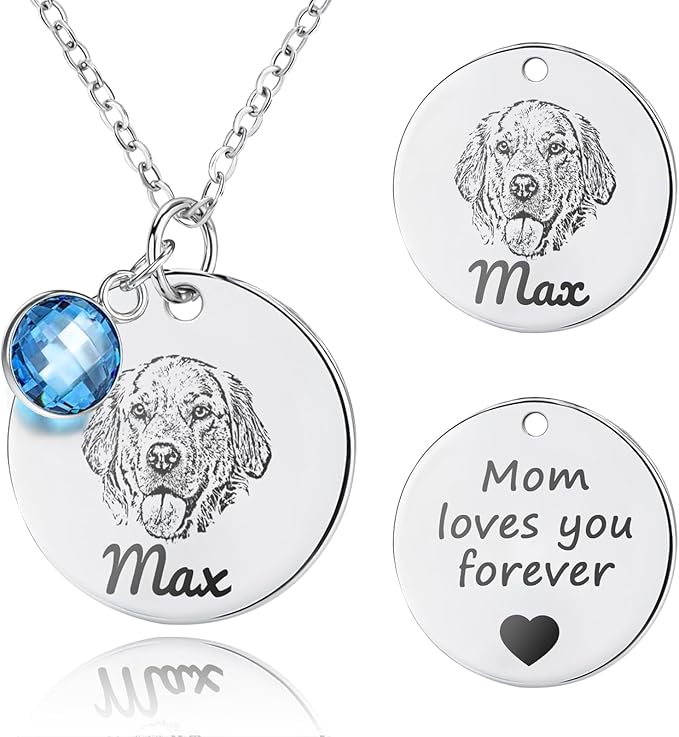 Personalized Pet Portrait Necklace Customized Pet Memorial Necklaces Dog Necklace for Women Custom Pets Necklaces Dog Memorial Jewelry for Cats Mom Dogs Dad (Silver 1 Portrait)