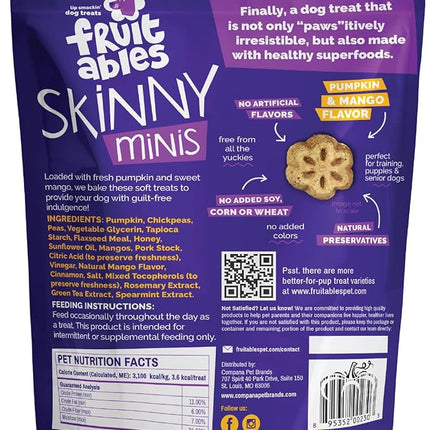 Fruitables Skinny Minis Dog Treats, Healthy Pumpkin Treat for Dogs, Low Calorie & Delicious, Puppy Training, No Wheat, Corn or Soy, Made in the USA, Pumpkin and Mango Flavor, 5oz