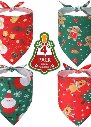 BINGPET Christmas Dog Bandanas - 4 Pack Holiday Xmas Pet Doggy Triangle Scarf with Christmas Element Patterns for Small Medium Large Dog Cat Boy Girl