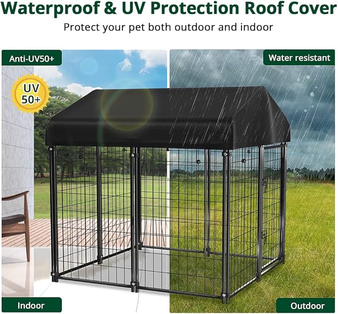 PawGiant Dog Kennel Outdoor, Dog House with Roof Waterproof Cover for Medium to Small Dog Outside 4ft x 4ft x 4.5ft, Pet Enclosures Crate Cage Playpen Run Indoor