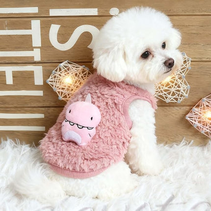FLAdorepet 3 Packs Teacup Dog Cat XXS Clothes for Chihuahua Yorkie,Winter Warm Fleece Puppy Pet Clothes Sweater Shirt Vest for Mini Newborn Extra Small Dogs (Cute Dnosaur, XXXS(Pet Under 1LBS))