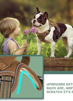BUMBIN Dog Harness, Tactical XS, Brown, No Pull, Adjustable, Reflective, Soft Cotton, for Small Dogs Training, Fit Smart