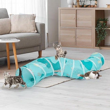 Glittme Cat Tunnel, Cat Tunnels for Indoor Cats, S-Shape Cats Cave with Cat Toys, Foldable Cat Tubes and Tunnels for Cats, Rabbit, Puppy, Guinea Pig